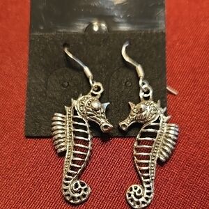 Silver Seahorse Dangle Earrings
